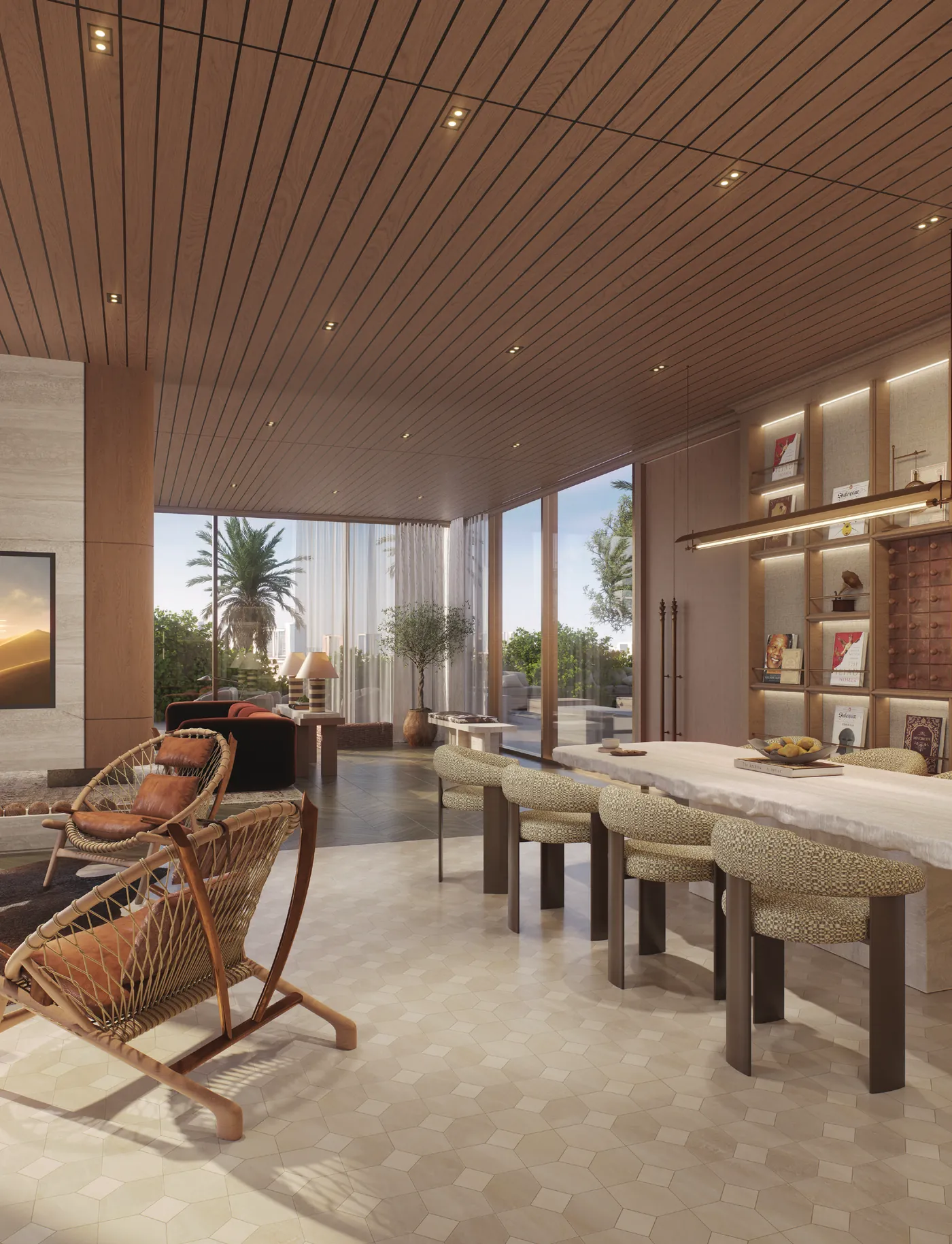 The rooftop reading salon, opening onto a terrace